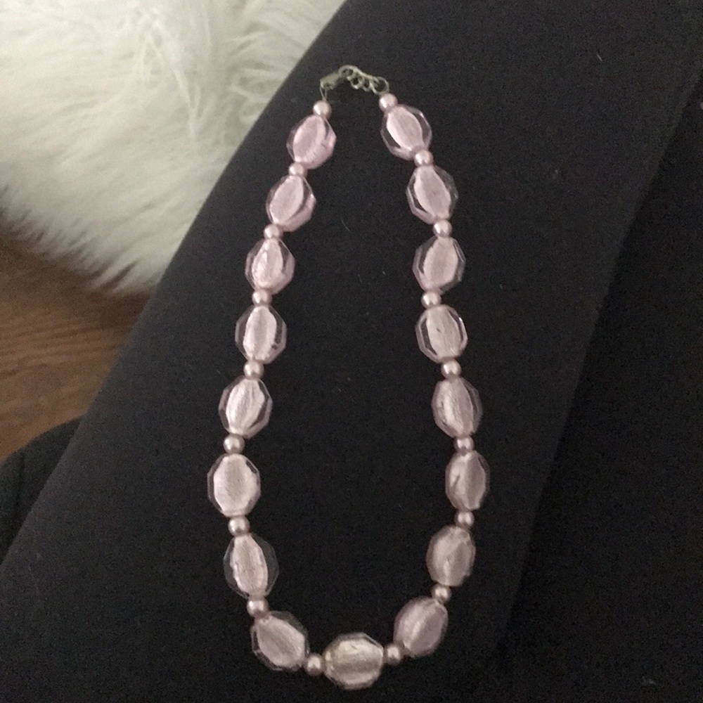 rose glass stone and pearl necklace